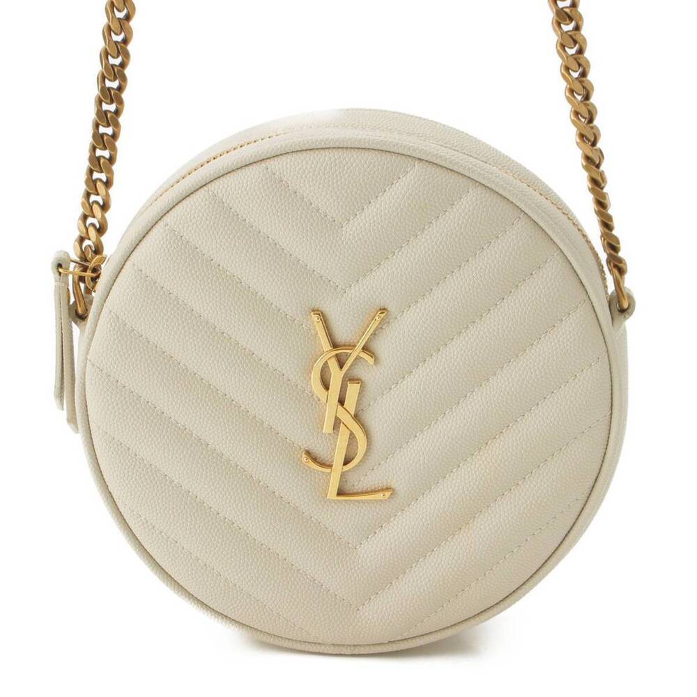 Saint Laurent Vinyl Round YSL Leather Quilted Shoulder Bag White